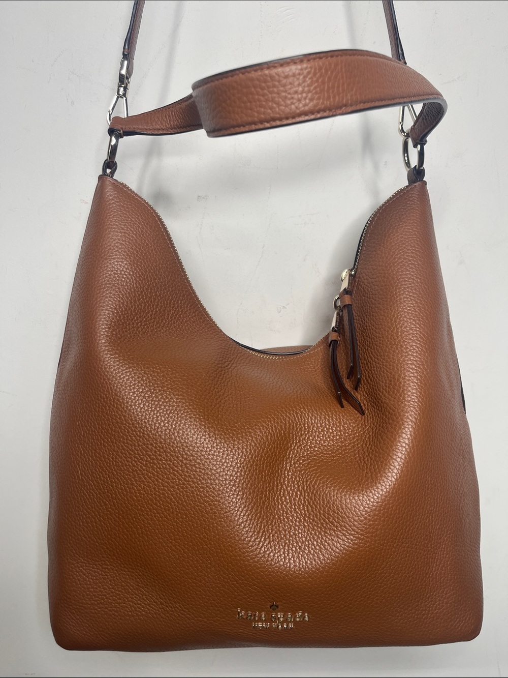 Kate Spade Zippy  Pebbled Leather Hobo Bag gingerbread brown color